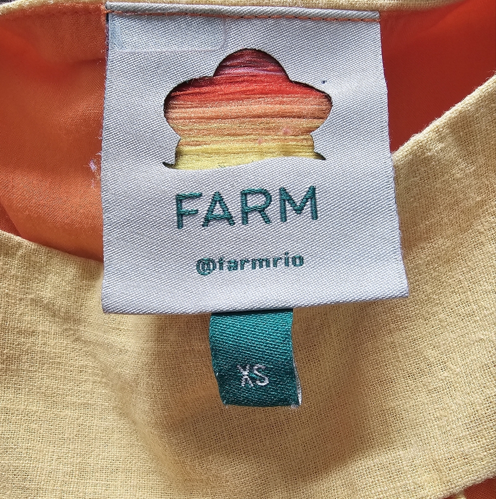 FARM Rio Rainbow Mixed Prints Tiered Linen Blend Top in Mix Print  sz  XS - Picture 7 of 10